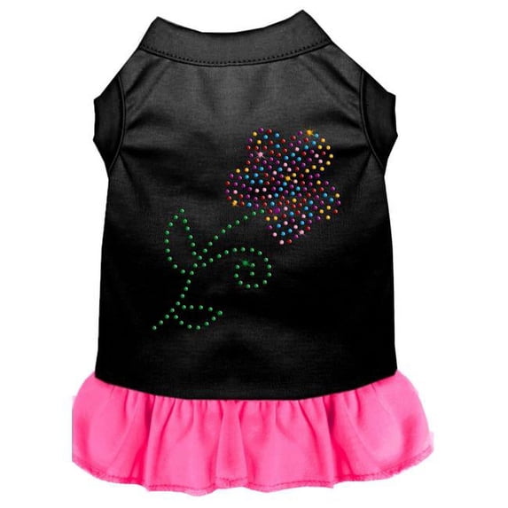 Rhinestone Multi Flower Dress, Black with Bright Pink - Extra Large - Size 16