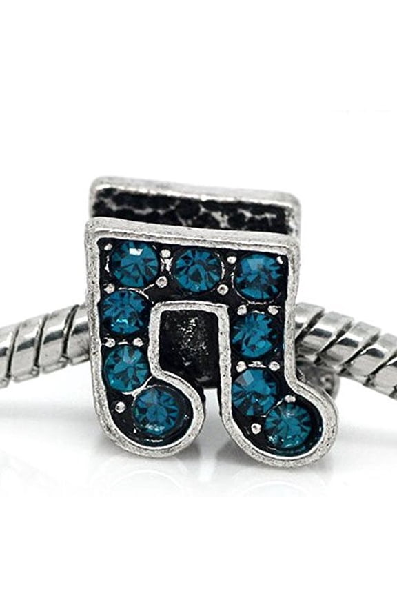 Rhinestone Music Note Charm Bead Spacer for Snake Charm Bracelets (Royal Blue)