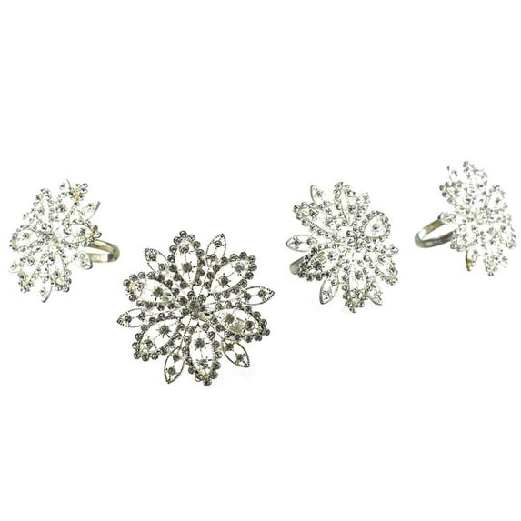 Rhinestone Napkin Holder Rings, Silver, 2-1/2-Inch, 4-Count