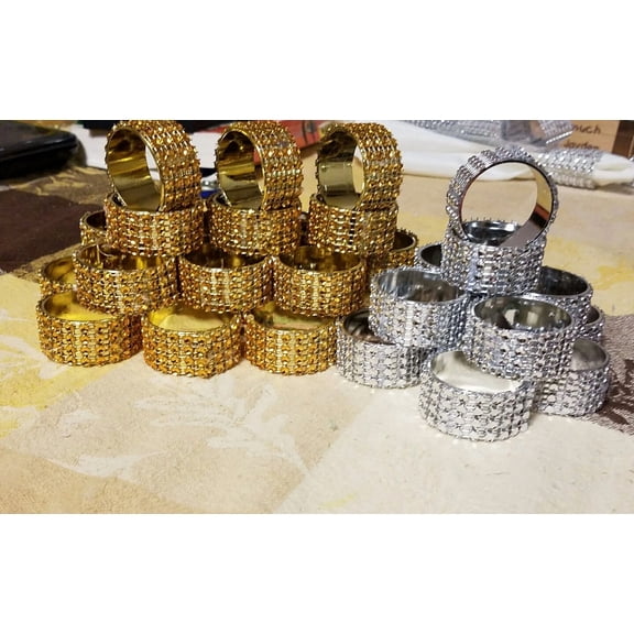 Rhinestone Napkin Ring 12 Pieces .Gold- Best Offers For Large Qty Only