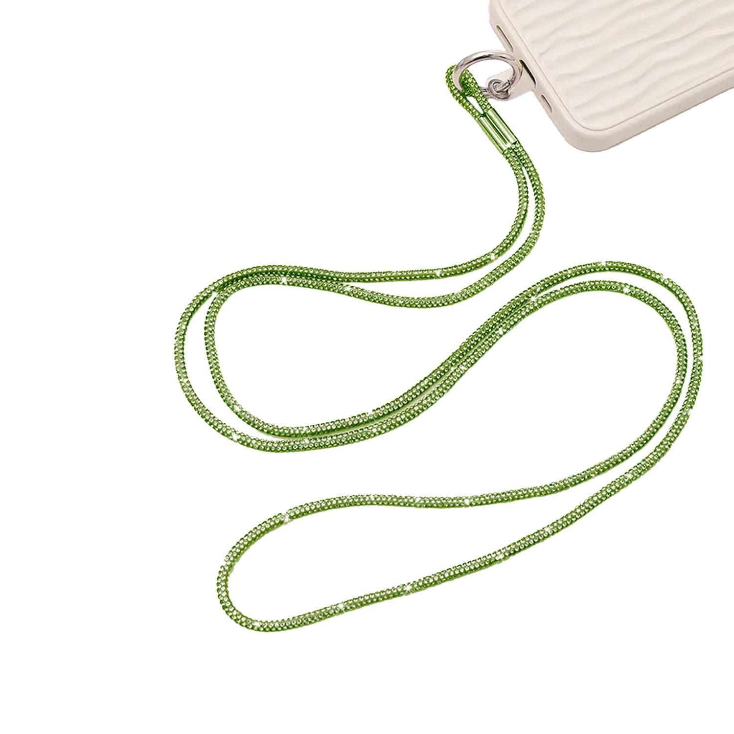 Rhinestone Neck Lanyard with Key Ring Attachment - Green
