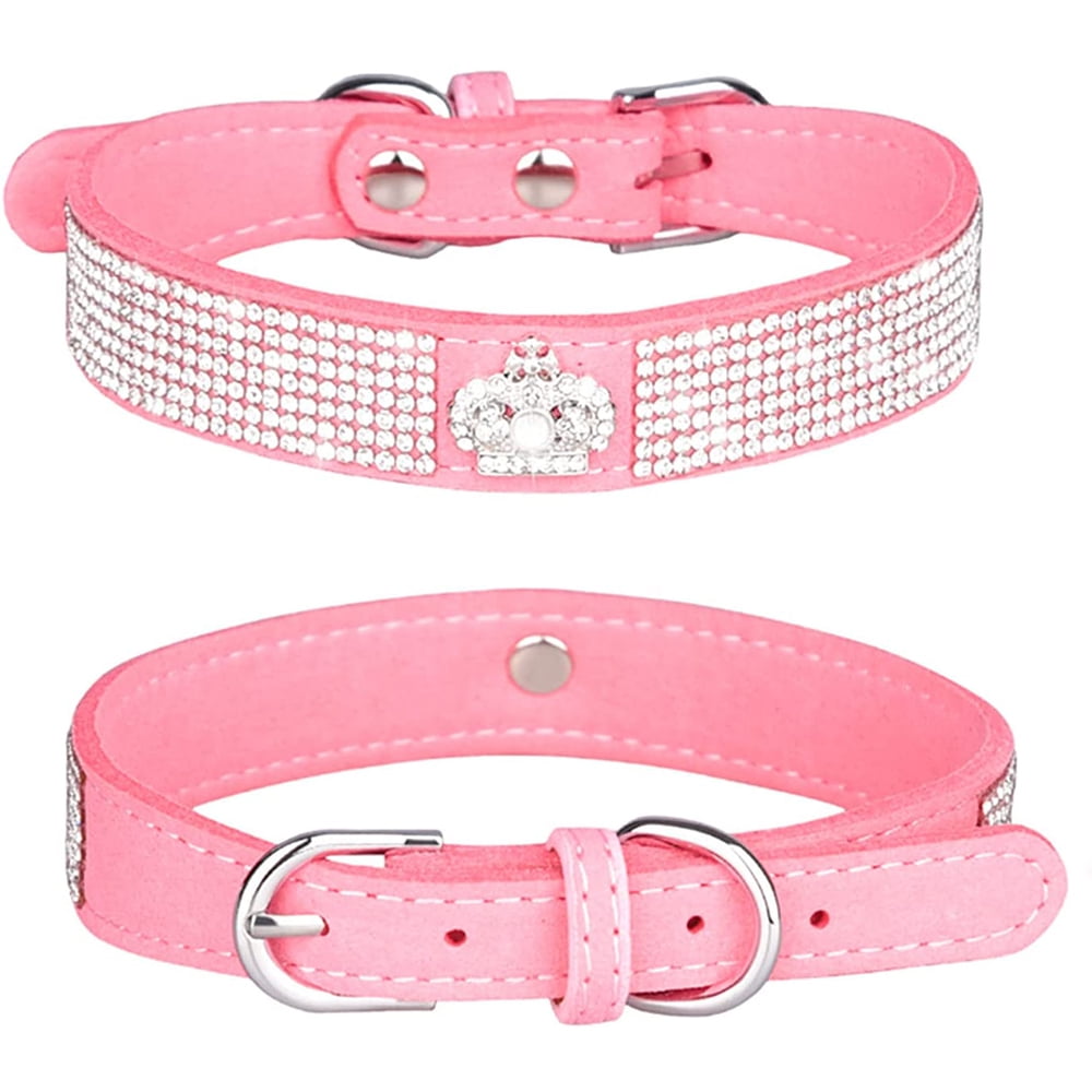Rhinestone Necklace Dog Collar for Small Medium Large Dogs (Pink, L