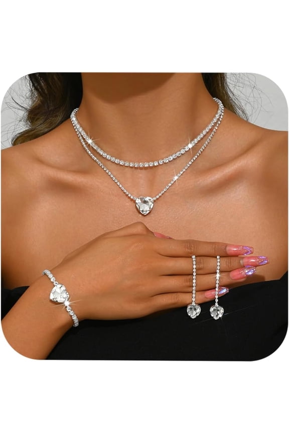 Rhinestone Necklace Silver Bridesmaid Earring Wedding Jewelry Sets for Brides Prom Jewelry Set for Women