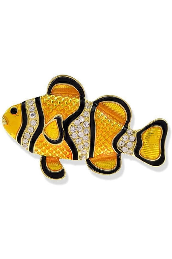 Rhinestone Ocean Sea Clownfish Brooch Pins for Women Gold-Toned Fashion Crystal Enamel Fish Marine Animal Brooches Lapel Pin Suit Dress Accessories Dainty Unisex Summer Holiday Party Jewelry