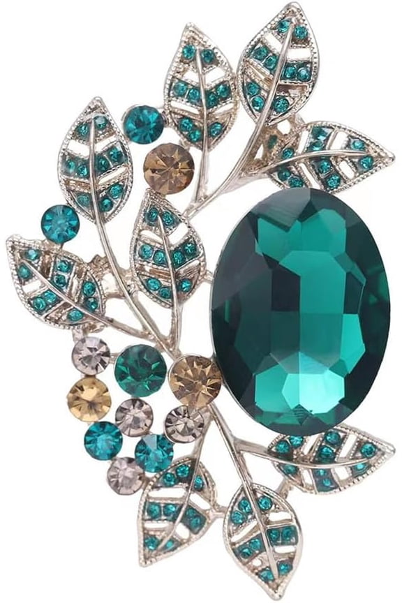Rhinestone Olive Leaf Brooch Pin for Women Men Unisex Vintage Oval Round Crystal Brooches Lapel Pins Retro Dress Accessories Birthday Holiday Anniversary Jewelry Souvenir
