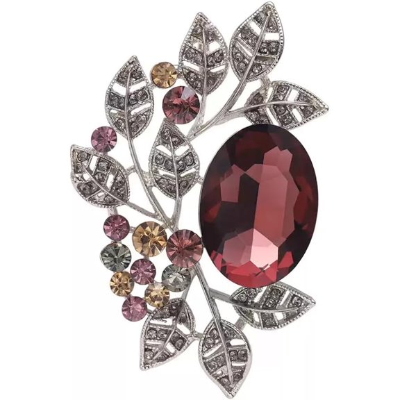 Rhinestone Olive Leaf Brooch Pin for Women Men Unisex Vintage Oval Round Crystal Brooches Lapel Pins Retro Dress Accessories Birthday Holiday Anniversary Jewelry Souvenir