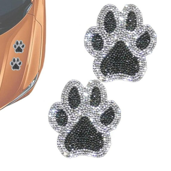 Rhinestone Paw Stickers For Cars Waterproof Bling Dog Footprint Decals Fun Decorations For Vehicle And Home 2Pcs