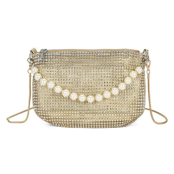 Rhinestone Pearl Handle Clutch for Wedding Party Women Girl Evening Bag with Chain Banquet Purse Female Cocktail Handbag