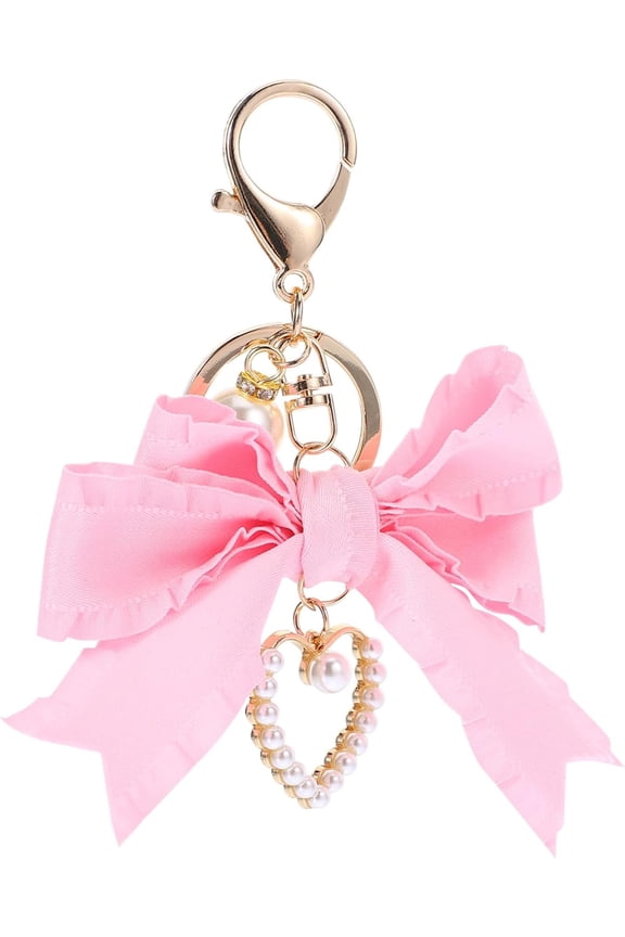 Rhinestone Pearl Keychain Bow Charm Key Chain Lily Flower Car Hanging Ornament Bling Purse Keyring Pendant