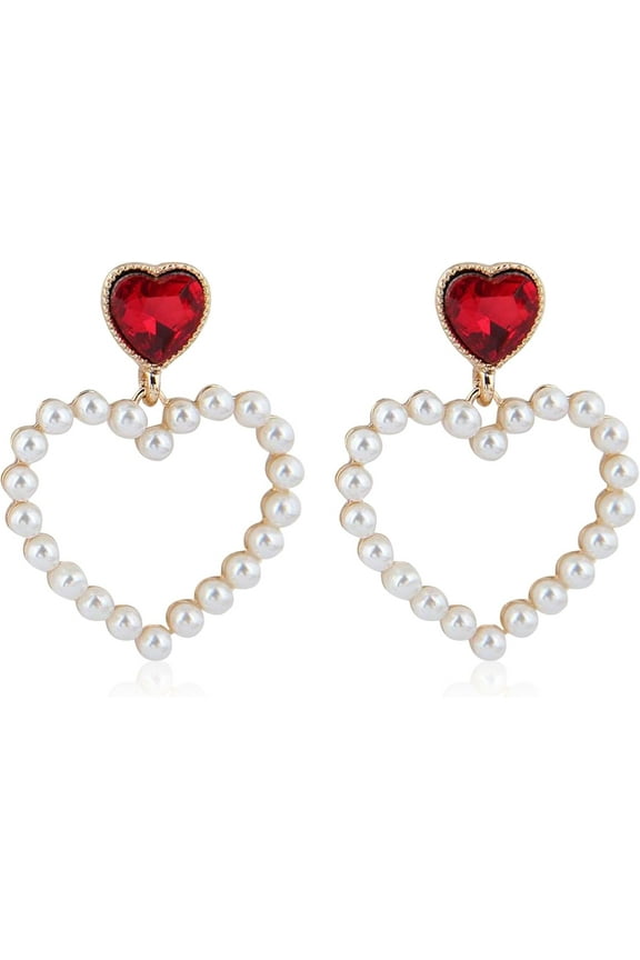 Rhinestone Pearl Vintage Drip Oil Love Heart stud Earrings for Women Fashionable Statement Heart Earrings for Women Perfect Heart Valentines Day Jewelry Gift