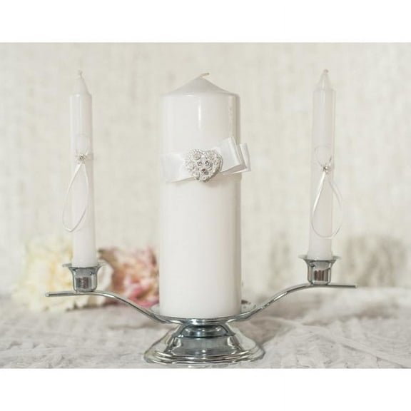 Rhinestone Pearlized Heart Rose Bouquet Wedding Unity Candle Set