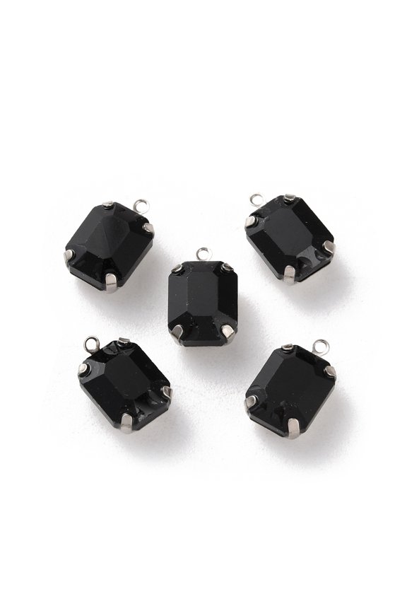 Rhinestone Pendants with Brass Findings Rectangle Jet 13x8x5.5mm Hole: 1.2mm