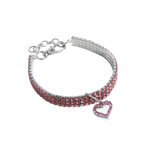 Rhinestone Pet Collar Crystal with Heart Pendant, Sparkling Jewelry for Cats and Small Dogs, Party Birthday Photo