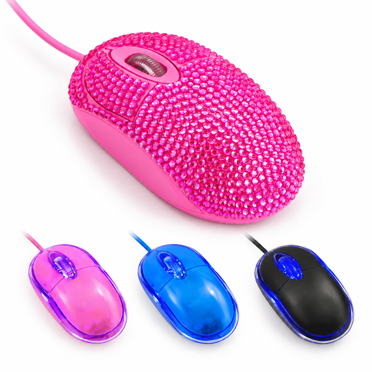 Rhinestone Pink Computer Mouse with Crystal Bling, Wired USB Mouse for ...