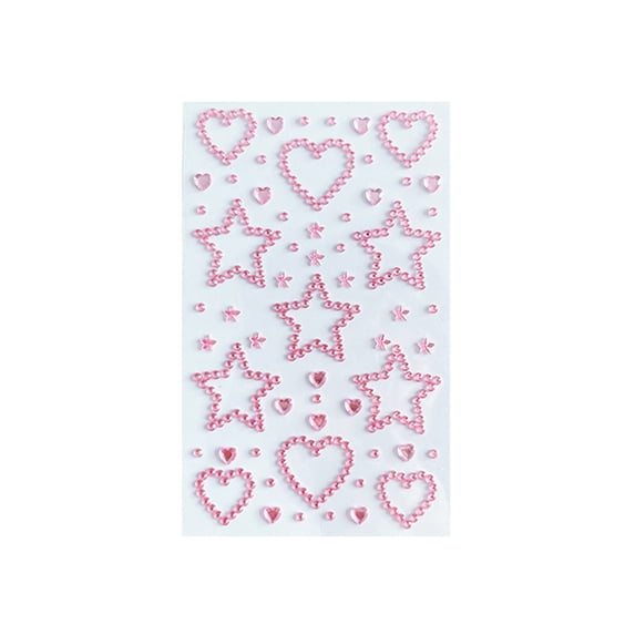 Rhinestone Pink Heart Star Face Gems 6 Inch Self-Adhesive Makeup Body Art for Festival Decor Party Crafts, 1 Pack