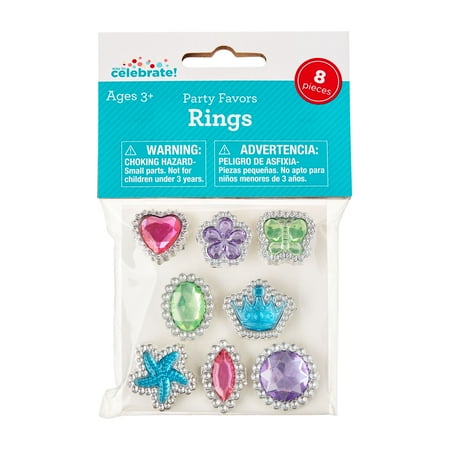 8 Count, Multicolor Rhinestones Rings, Party Favors, by Way To Celebrate