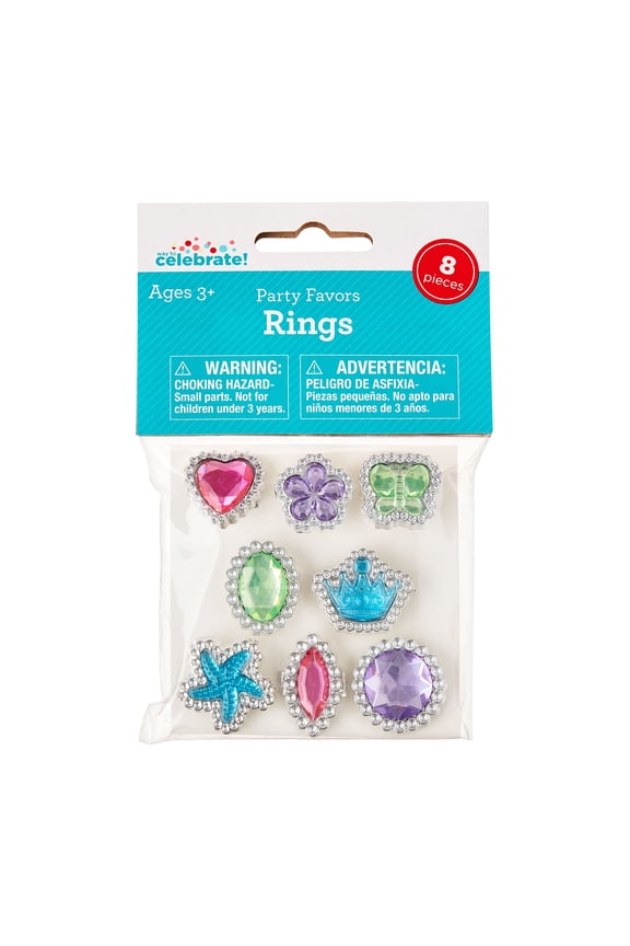 8 Count, Multicolor Rhinestones Rings, Party Favors, by Way To Celebrate