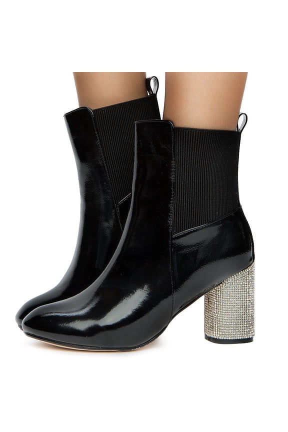 Rhinestone Pleather Heeled Ankle Boots Plus Size Bootie