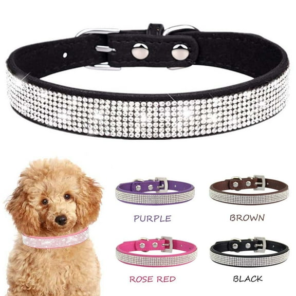 Rhinestone Puppy Dog Collar, Adjustable Leather Bling Glitter Diamond Collar