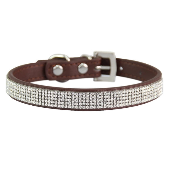 Rhinestone Puppy Dog Collar, Adjustable Leather Bling Glitter Diamond Collar