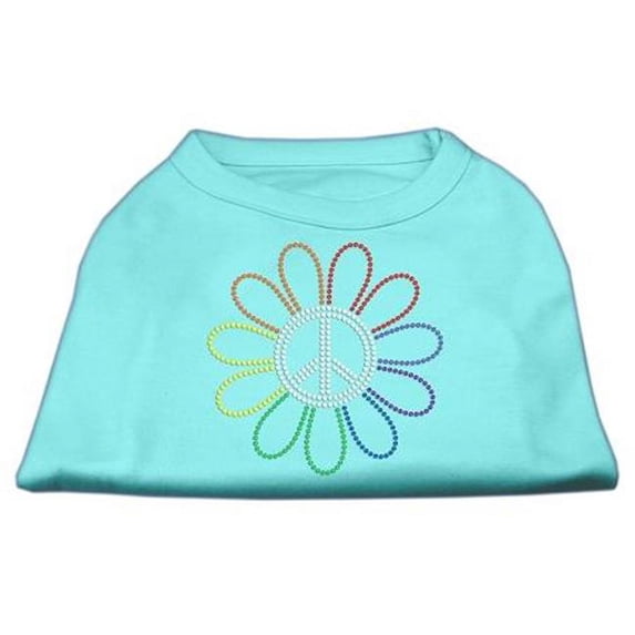 Rhinestone Rainbow Flower Peace Sign Shirts Aqua XS - 8