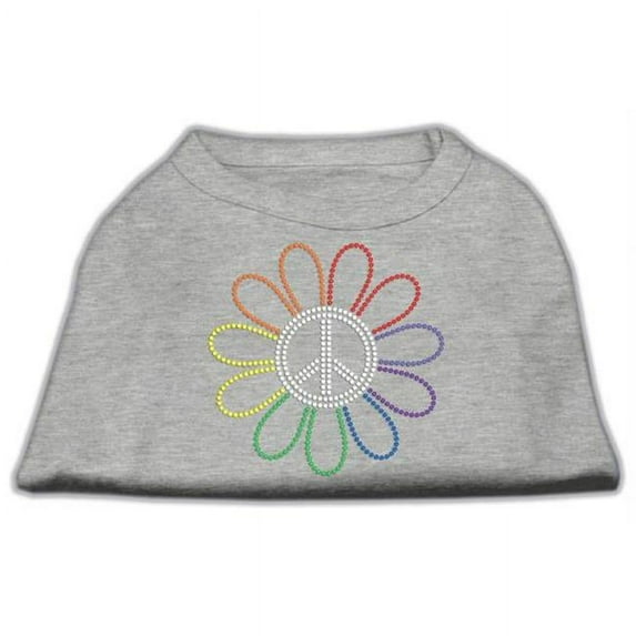 Rhinestone Rainbow Flower Peace Sign Shirts Grey M - 12