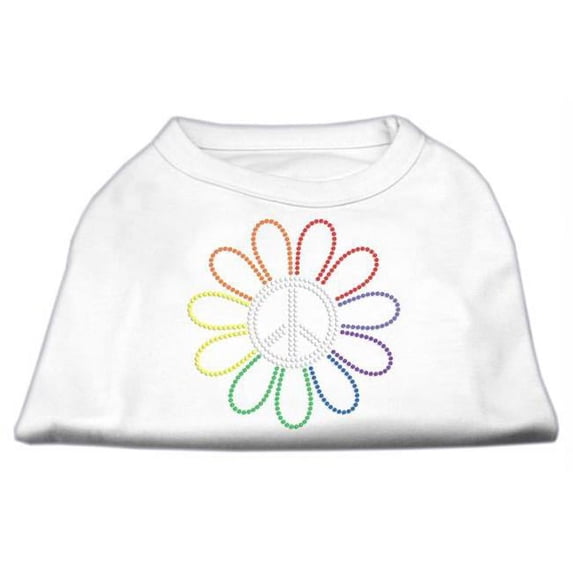 Rhinestone Rainbow Flower Peace Sign Shirts White L - 14
