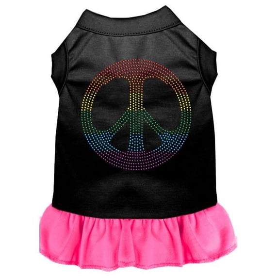 Rhinestone Rainbow Peace Dress, Black with Bright Pink - Extra Small