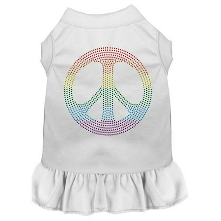 Rhinestone Rainbow Peace Dress, White - Small