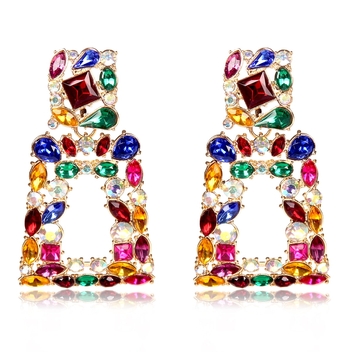 Rhinestone Rectangle Earrings for Women Dangling Crystal Geometric
