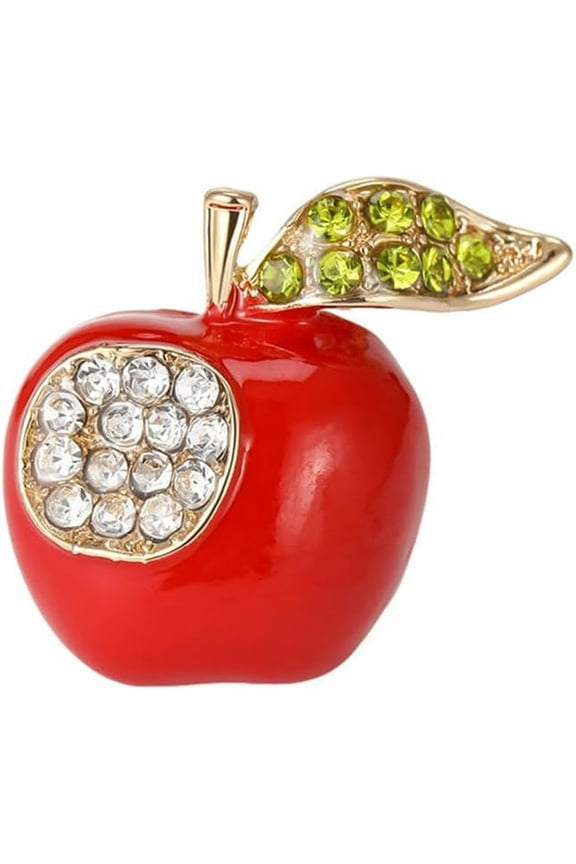 Rhinestone Red Apple Brooch for Women Men Cute Fruit Brooches Recognition Lapel Pin Clothing Accessories Crystal Corsage Appreciation Jewelry School Badge for Teachers Festival Student Graduation