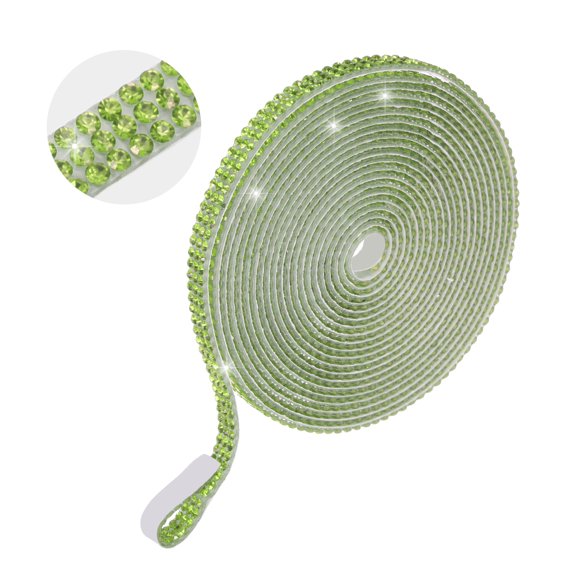Rhinestone Ribbon 0.3" x 3 Yard Self-Adhesive Crystal Rhinestone Strips for DIY Crafts Party Car Phone (Light Green)