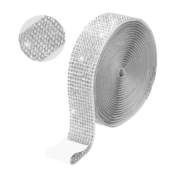 Rhinestone Ribbon 0.8" x 3 Yard Self-Adhesive Crystal Rhinestone Strips Glitters Bedazzling Strip (Silver)