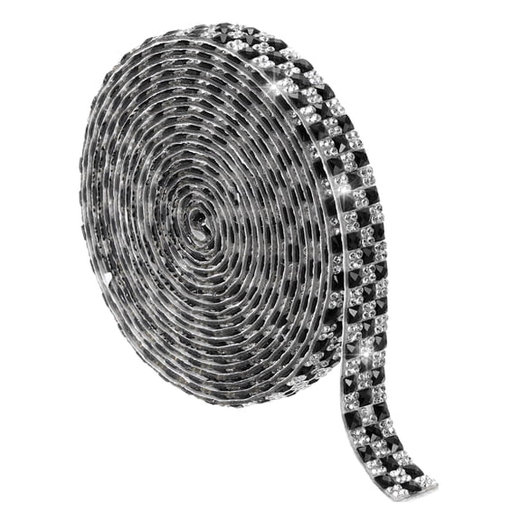 Rhinestone Ribbon Roll, 3 Yards Self-Adhesive Rhinestone Tape for DIY Crafts, Phone Case, Shoes Decoration (Black, 12mm/0.47" Wide)