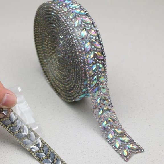 Rhinestone Ribbon Self Adhesive Silver AB Bling Stickers Bedazzling Strips Trim Chain Tape Glitter Diamond Crystal Crafts Applique Sticker for Party Phone Wedding Cake Decoration