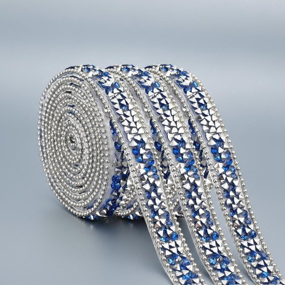 Rhinestone Ribbon, Silver Blue Self Adhesive Rhinestone Strip, Glitter Diamond Crystal Ribbon Roll, Resin Diamond Tape Bling Wrap Sticker for Craft Decor