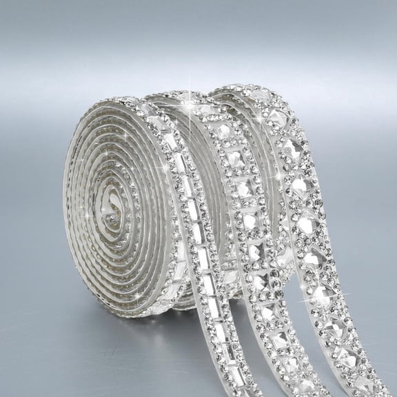Rhinestone Ribbons Self Adhesive Bling Crystal Strips, Glitter Rhinestones Tape Trim, Diamond Belt Gem Stickers Ribbon for DIY Art Crafts Clothing Decor (Silver)