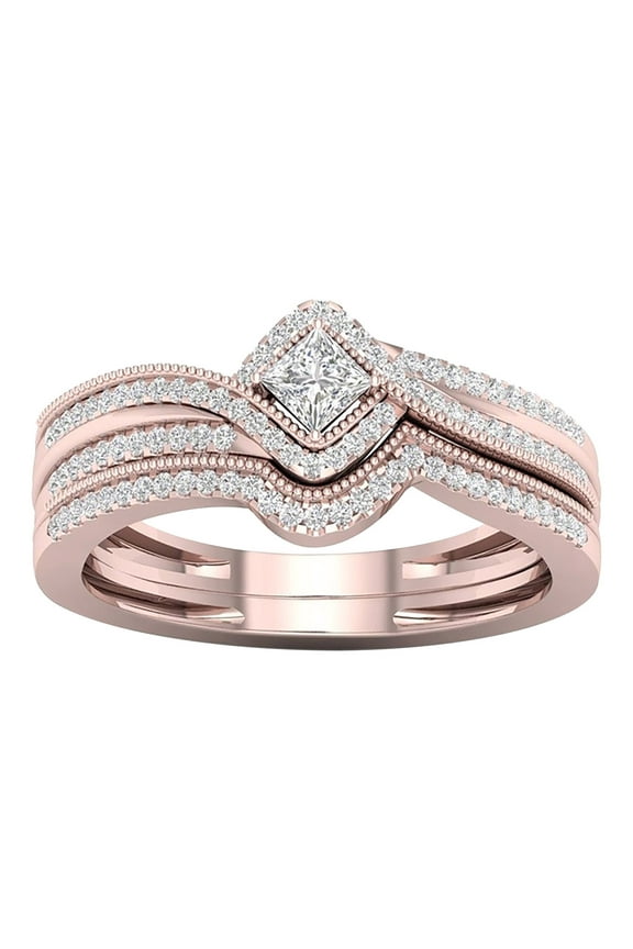 Rhinestone Rings Set For Women 2Pcs Stackable Bands Engagement Wedding