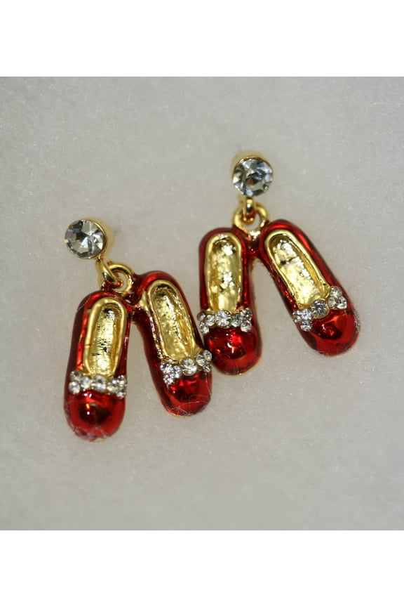 Rhinestone Ruby Slipper Red Enameled Post Earrings Ruby Red Slippers Crystal Sparkle Wizard Of Oz Style