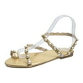 thumbnail image 1 of Rhinestone Sandals for Women Dressy Bohemian Pearl Crystal Flat Sandals Strappy Sandals Comfort Open Toe Gladiator Flat Sandals, 1 of 4