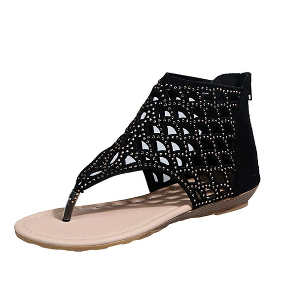 Rhinestone Sandals for Women Summer Hollow Out Crystal Dacing Shoes Breathable Flip Flops Flats Shoes