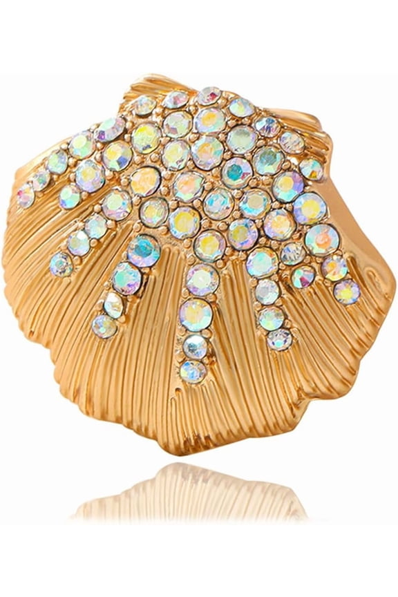 Rhinestone Sea Shell Brooch Pin for Women Gold-Toned AB Crystal Ocean Sea Animal Brooches Lapel Pins Vintage Suit Collar Dress Accessories Scarf Decoration Jewelry for Beach Holiday