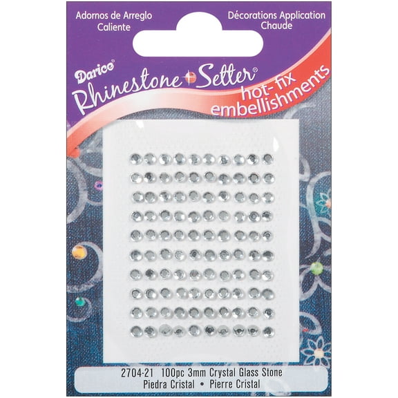 Rhinestone Setter Hot-Fix Glass Stones 3mm 100/Pkg-Crystal, Pk 6, Darice