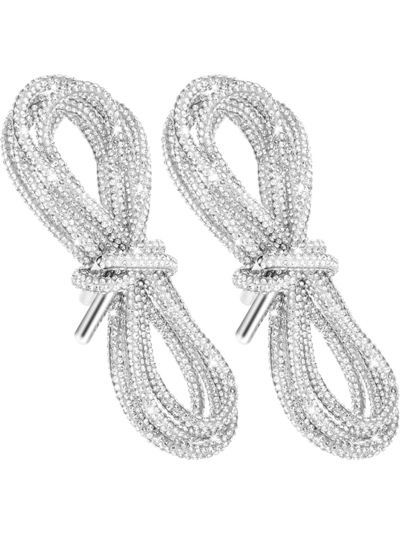 Rhinestone Shoe Laces 2pcs Silver Hoodie String Replacement Drawstring Cords for Accessories47.2in