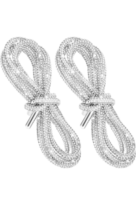 Rhinestone Shoe Laces 2pcs Silver Hoodie String Replacement Drawstring Cords for Accessories47.2in