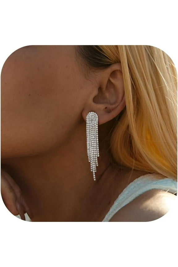 Rhinestone Silver Dangle Earrings For Women Crystal Prom Wedding Earrings For Brides Star Leaves Rectangle Bow Pearl Drop Earrings Chandelier Party Bridal Jewelry Gifts[Z5470]