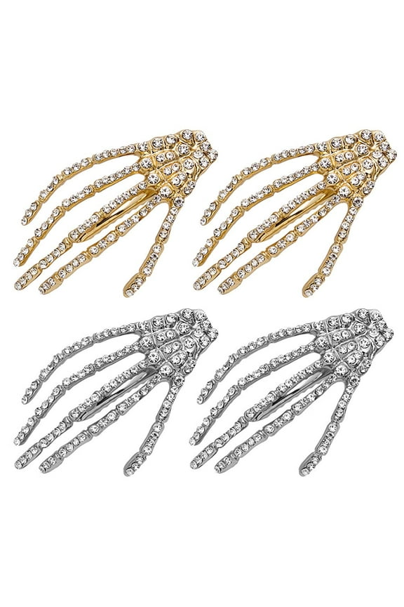 Rhinestone Skeleton Hand Hair Clips, 4Pcs Halloween Skeleton Claws, Skull Hand Hair Clip Hairpin Barrettes, Cosplay Party Favor Gothic Decor