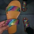 thumbnail image 1 of Rhinestone Slide Sandals Women Girls Dressy Low Wedge Sandal Summer Beach Cute Slip on Slippers Boho Glitter Open Toe Flat Sandals, 1 of 5