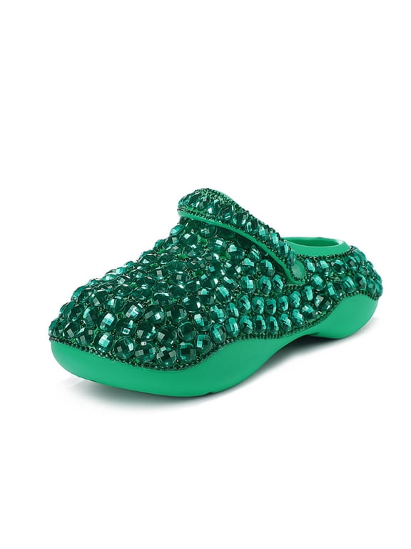 Rhinestone Slip On Sandals EVA Platform Clogs Lightweight Comfortable Casual Shoes