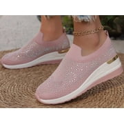 Rhinestone Slip On Sneakers for Women Breathable Sock Shoes Mesh Walking Shoes Comfortable Running Sports Shoes
